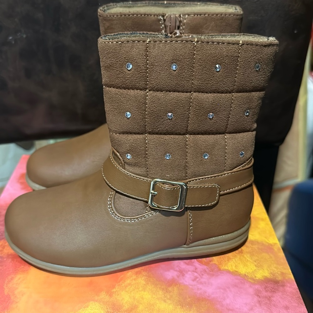 RACHEL SHOES CAMILLA BOOTS: COGNAC: NEW IN BOX: SIZE 10